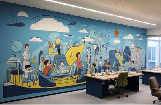 陆川办公室墙绘的特点。